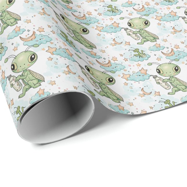 Praying Mantis Baby Pastel Watercolor Pattern  Wrapping Paper (Roll Corner)