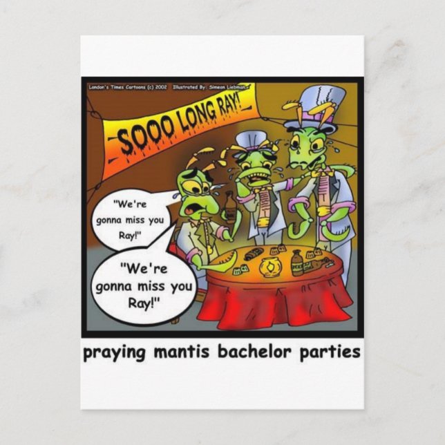 Praying Mantis Batchelor Party Funny Gifts & Tees Invitation Postcard (Front)