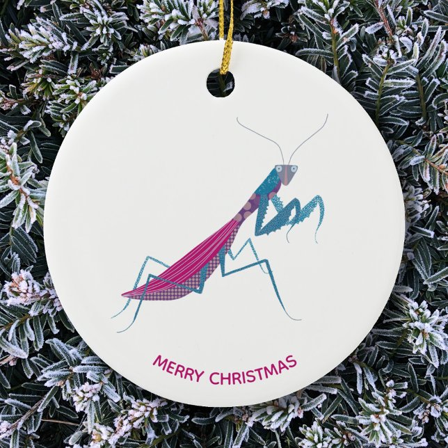 Praying Mantis Custom Text Ceramic Tree Decoration (Funny Praying Mantis insect custom text Christmas ornament)