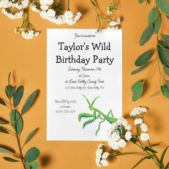 Praying Mantis in Bright Green Custom Invitation (Creator Uploaded)