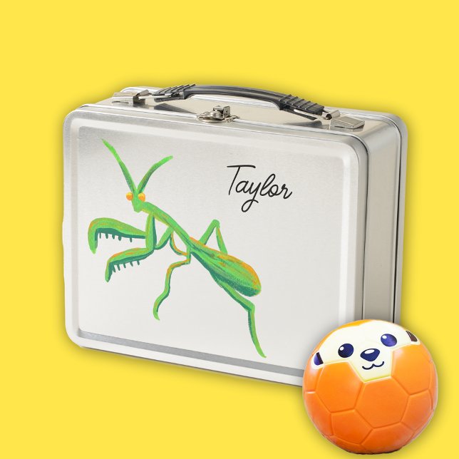Praying Mantis in Bright Green Personalised Metal Lunch Box (Creator Uploaded)