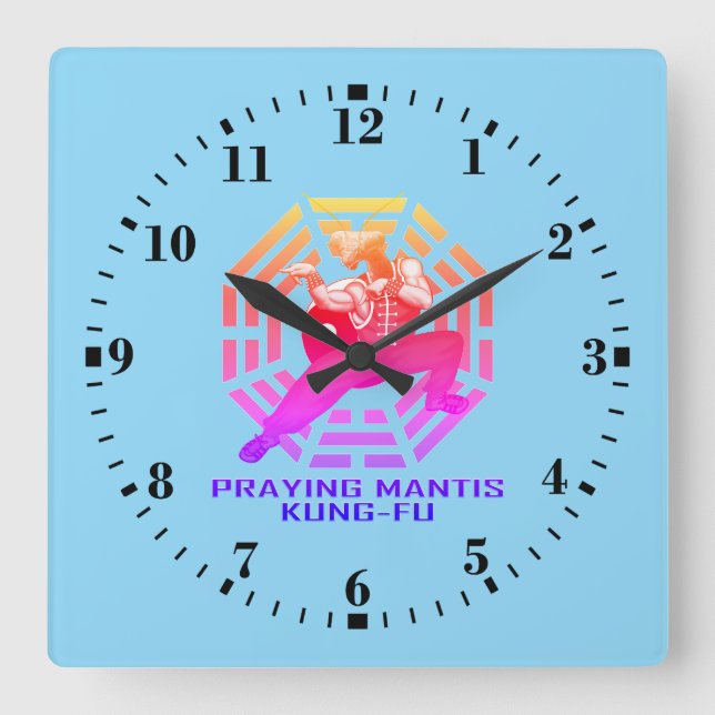Praying Mantis Kung-Fu Square Wall Clock (Front)