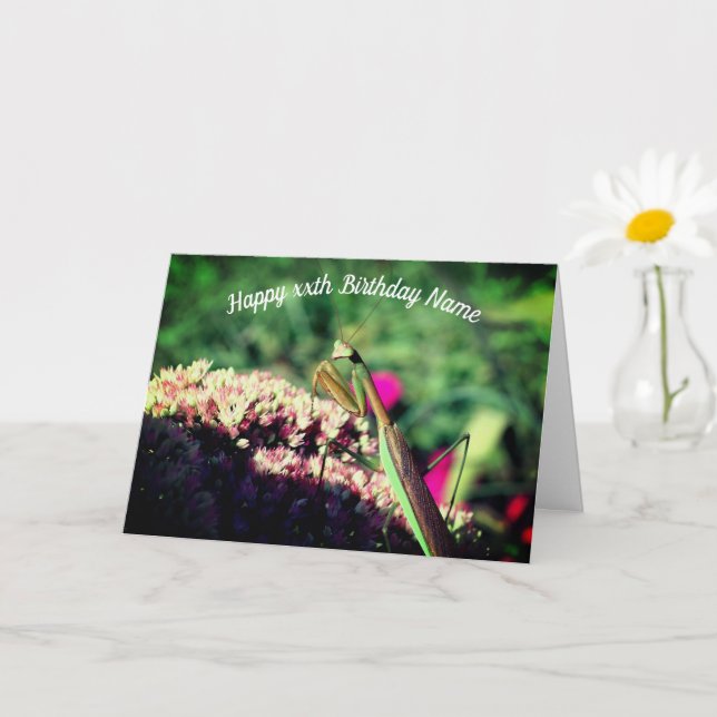 Praying Mantis Nature Personalised Birthday  Card (Small Plant)