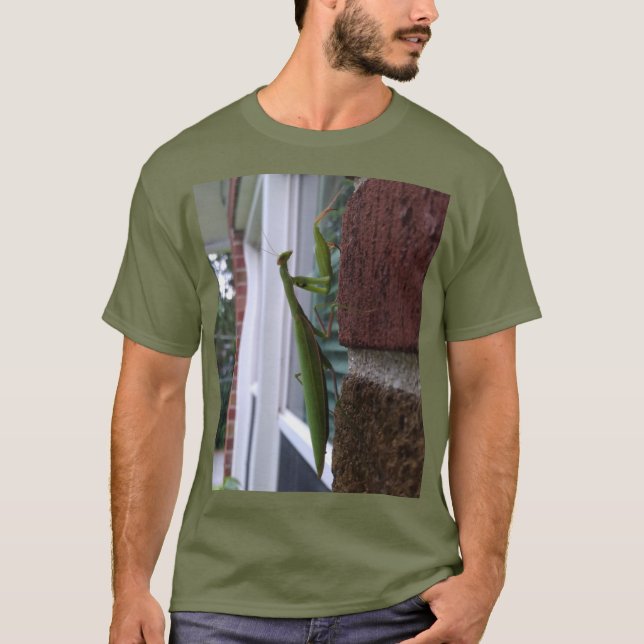 Praying Mantis on Brick Wall T-Shirt (Front)