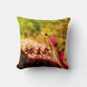 Praying Mantis On Sedum Flower Abstract Grunge Cushion
