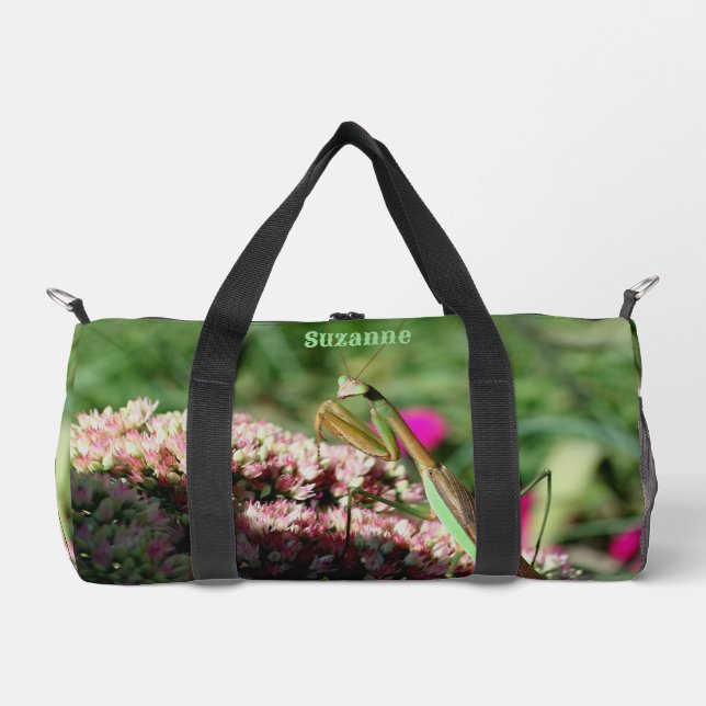 Praying Mantis On Sedum Flower Personalised Duffle Bag (Front)