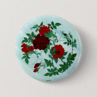 Praying Mantis & Red Roses Button