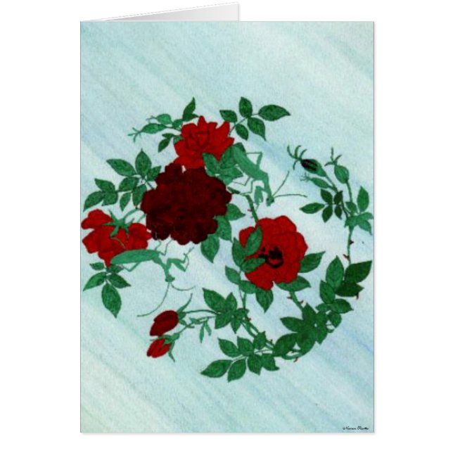 Praying Mantis & Red Roses Card (Front)