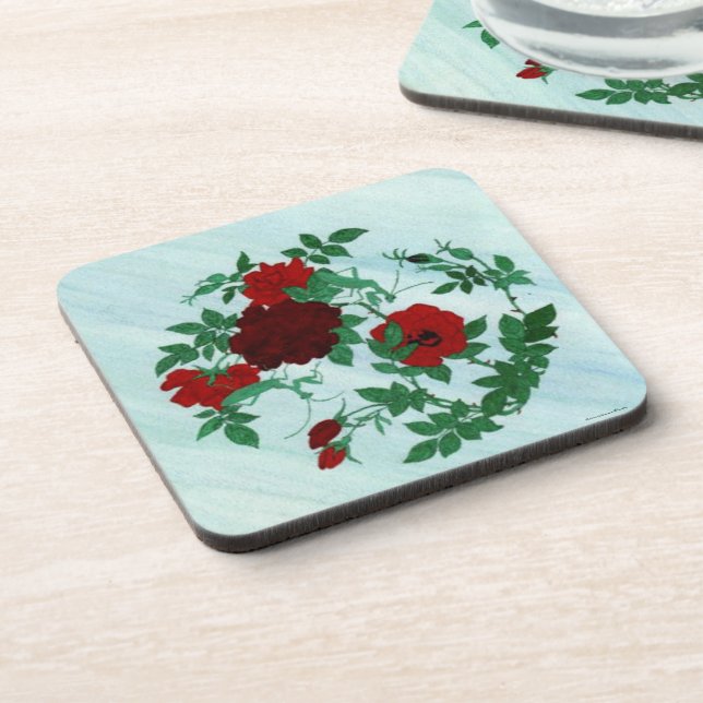 Praying Mantis & Red Roses Cork Coaster (Left Side)