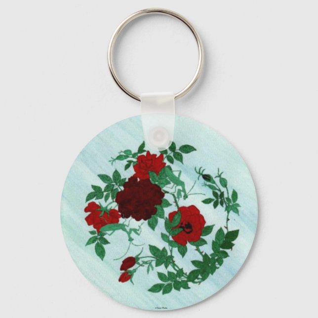 Praying Mantis & Red Roses Keychain (Front)