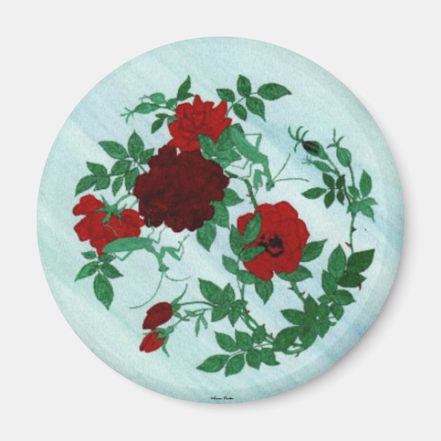 Praying Mantis & Red Roses Magnet (Front)