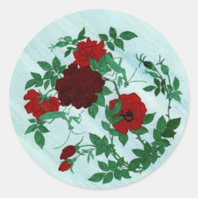 Praying Mantis & Red Roses Sticker (Front)