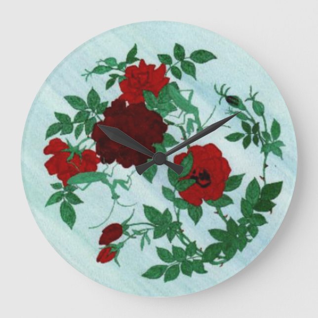 Praying Mantis & Red Roses Wall Clock (Front)