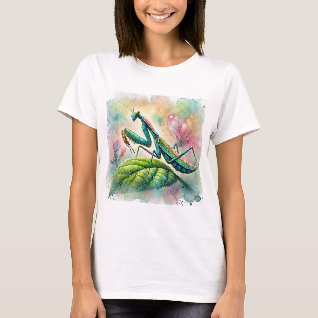 Praying Mantis Watercolor Art T-Shirt (Front)