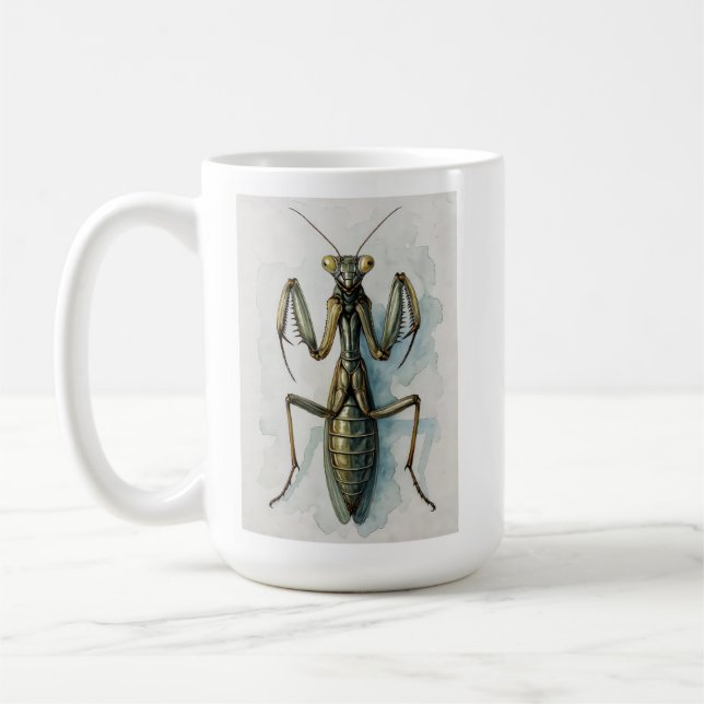 Praying Mantis watercolor painting insect art  Coffee Mug (Left)