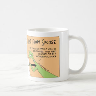 Praying mantis with a bucket list coffee mug