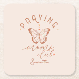 Praying Moms Club: Butterfly Boho Vintage Design Square Paper Coaster