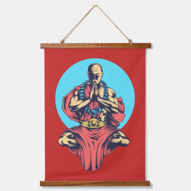 Praying Monk on Red Hanging Tapestry (Front)