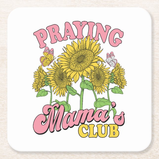 Praying Mother Club Square Paper Coaster (Front)