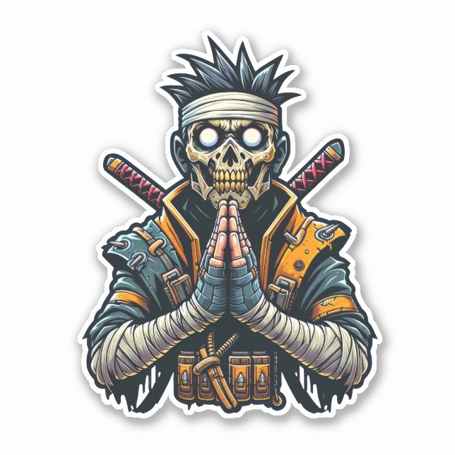 Praying Ninja Zombie Warrior Sticker (Front)
