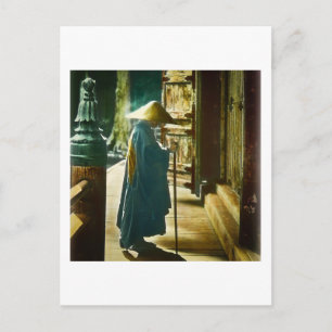 Praying Priest in Old Japan Vintage Magic Lantern Postcard