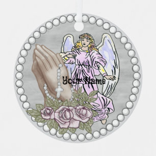 Praying Rosary Angel Metal Tree Decoration