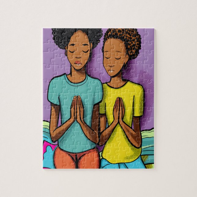 Praying Together Black Christian Art Puzzle (Vertical)