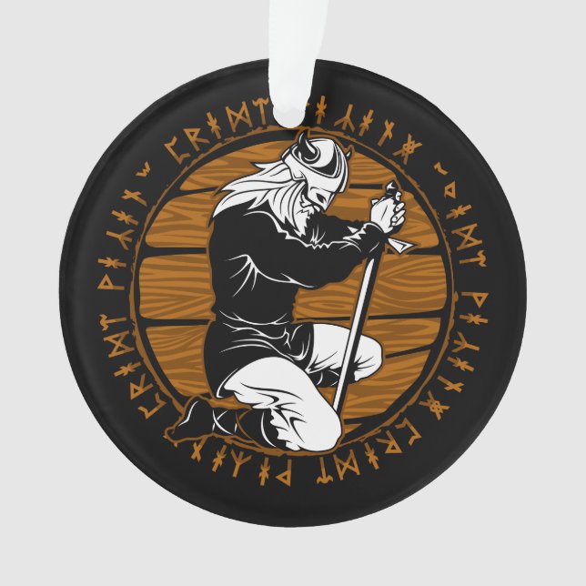 Praying Viking Warrior Runes Christmas Ornament (Front)