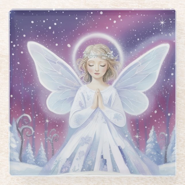PrayingWinterAngel Glass Coaster (Front)