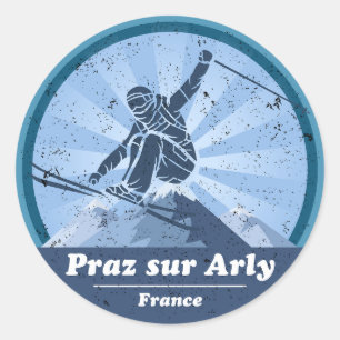 Praz sur Arly Ski resort - Skier Classic Round Sticker