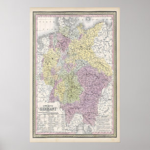 Pre-1871 German States Map Central Europe History Poster