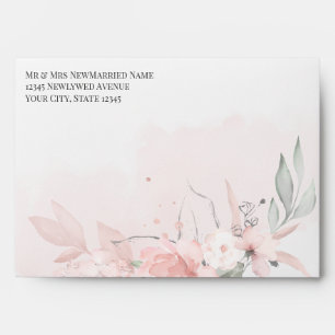 Pre-Addressed Blush Pink Watercolor Roses Envelope