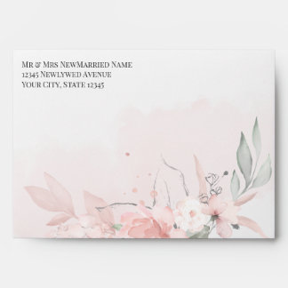 Pre-Addressed Blush Pink Watercolor Roses Envelope