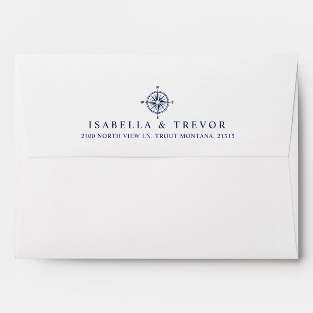 Pre-Addressed Compass Rose Nautical Navy interior Envelopes (Back (Top Flap))