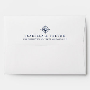 Pre-Addressed Compass Rose Nautical Navy interior Envelopes