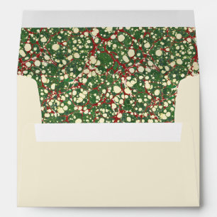 Pre-addressed Elegant Red Green Marble Lined Envelope