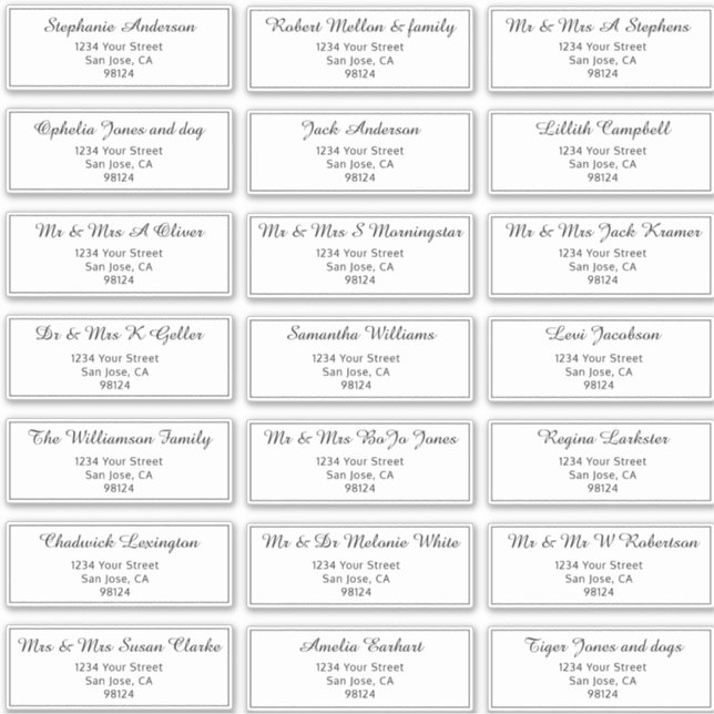 Pre-Addressed Guest Name Address Labels (Front)