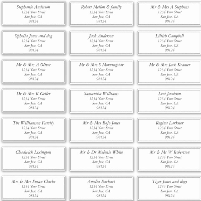 Pre-Addressed Guest Name Address Labels (Front)