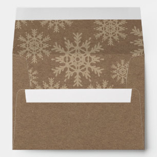 Pre-addressed Rustic Kraft Winter Snowflakes Lined Envelopes