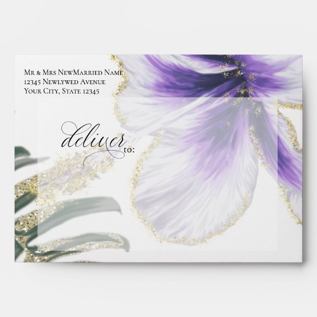 Pre-Addressed Tropical Amethyst Purple Flower Envelope (Front)
