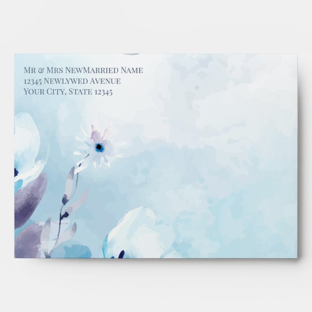 Pre-Addressed Watercolor Wash Pale Blue Anemones Envelope (Front)