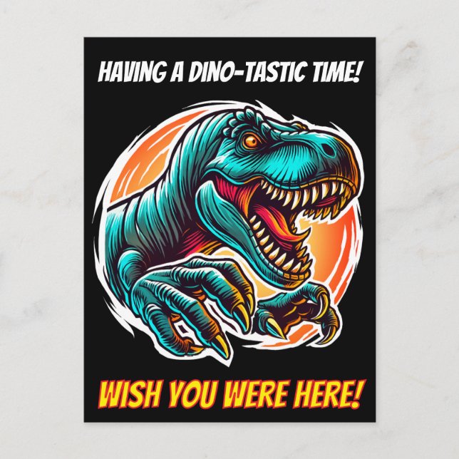 Pre-Historic Epic Dino Attack T-Rex Black Postcard (Front)