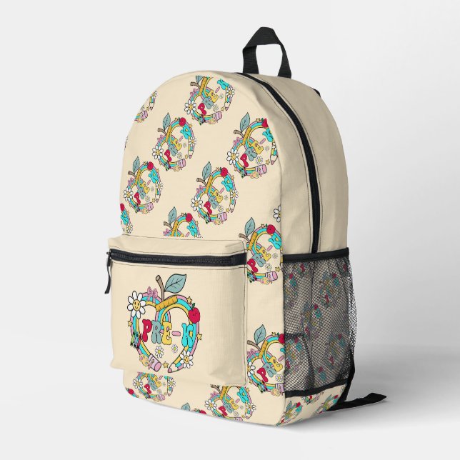 Pre K and Cream  Printed Backpack (Back Corner Right)