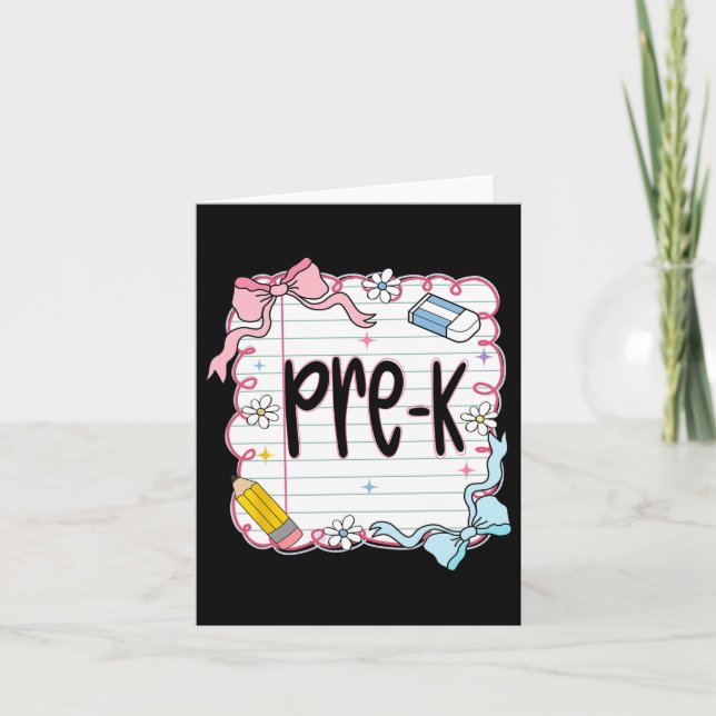 Pre-k Back To School Coquette Bow Notebook Preppy  Card (Front)