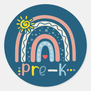 Pre K Boho Rainbow Teacher Student Back To School Classic Round Sticker