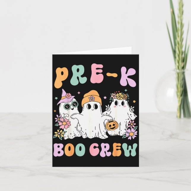 Pre-k Boo Crew Groovy Halloween Floral Ghost Pre K Card (Front)