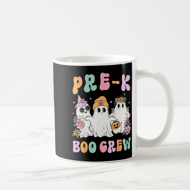 Pre-k Boo Crew Groovy Halloween Floral Ghost Pre K Coffee Mug (Right)