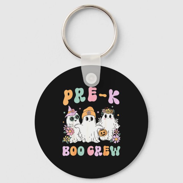 Pre-k Boo Crew Groovy Halloween Floral Ghost Pre K Key Ring (Front)
