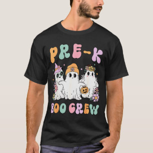 Pre-k Boo Crew Groovy Halloween Floral Ghost Pre K T-Shirt