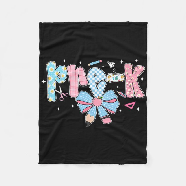 Pre-k Bow Pencil Chequered Funny Back To School  Fleece Blanket (Front)